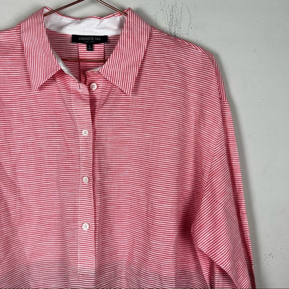 Lafayette 148 New York Pink/Grey Ombre Striped Tunic Has Pockets Linen Blend - Picture 2 of 6